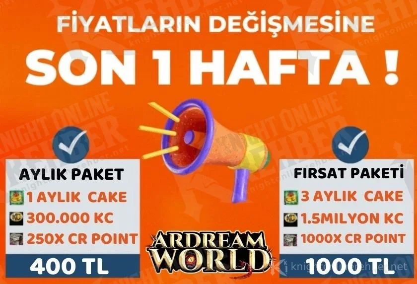 Aylık paket ve fırsat paketi afişi: 1 aylık Cake ile 300.000 KC, 3 aylık Cake ile 1,5 milyon KC